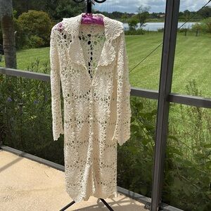 Boho crème Crochet Knit long cardigan sweater size small